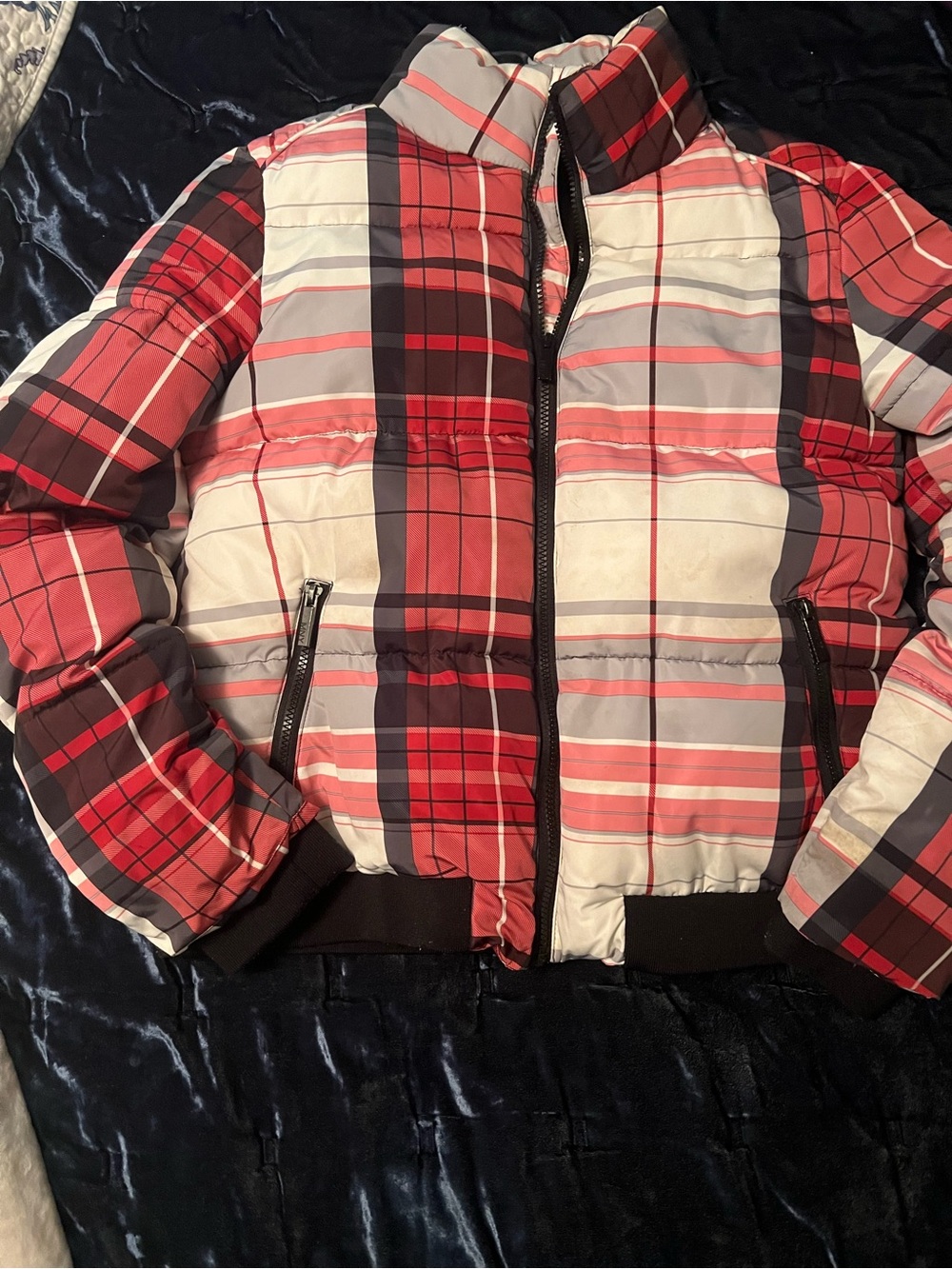 Women's Red Plaid Puffer Jacket - Quilted Winter Coat